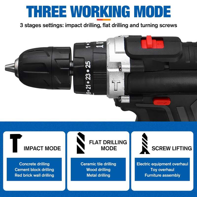 88VF Cordless Impact Drill Electric Screwdriver Electric Hammer Drill Mini Wireless Hand Drill Lithium-Ion Battery Power Tools