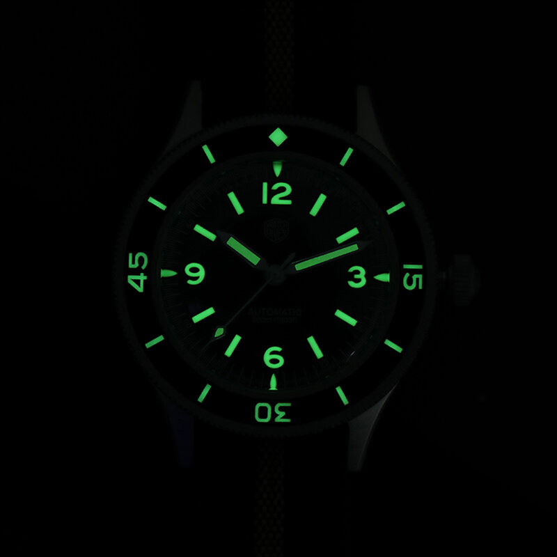 Watchdives นาฬิกาข้อมือ50ไสว NH35, นาฬิกาวินเทจ C3สว่างมากหน้าปัดแซฟไฟร์คริสตัลนาฬิกากันน้ำ300เมตร