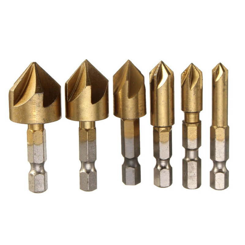 1Pc Countersink Drill Bit 5 Flute Bits Chamfering Deburring Tool Hole Opener 6/8/9/12/16/19mm 1/4'' Hex Shank Metalworking Parts