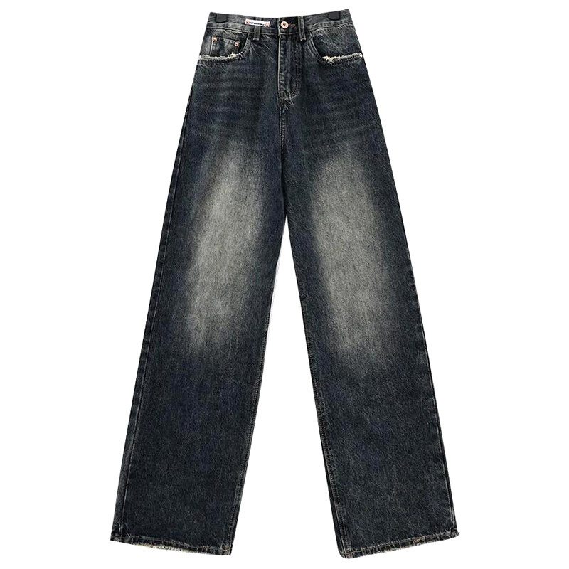 Odzież uliczna moda Retro jesienne damskie jeansy z wysokim stanem luźna szeroka nogawce proste luźny dżins spodnie workowate spodnie