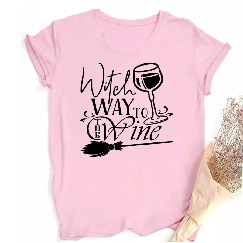 Camiseta de manga curta feminina com estampa de vidro de vinho, roupas casuais de verão, camiseta solta, camiseta da moda, Y2k