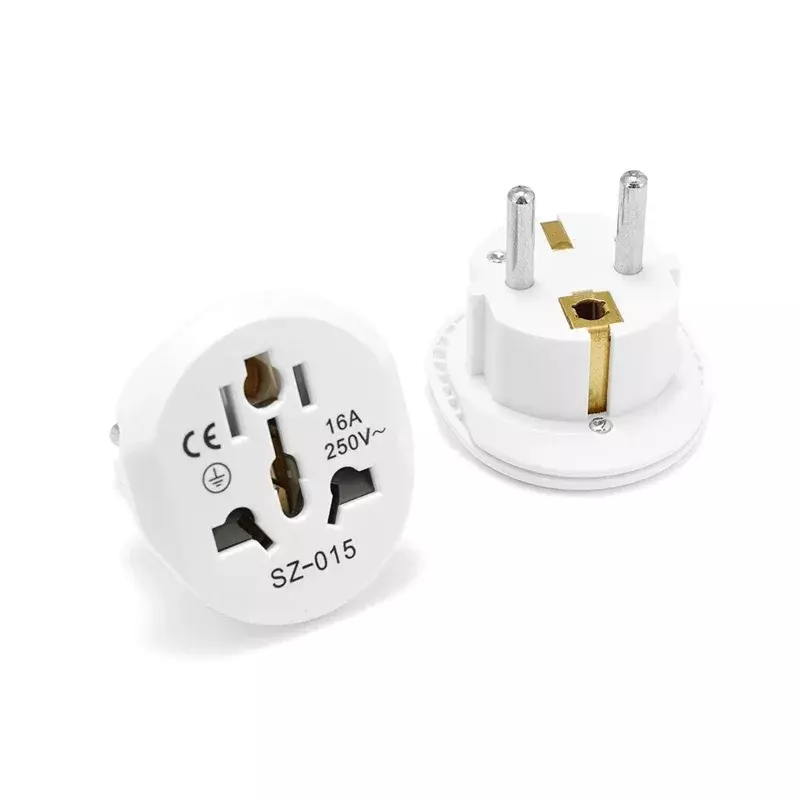 Universal UE Plug Adapter, Travel Converter, 2 Round Socket, Alta Qualidade, AC Tomada de Parede, AU, EUA, REINO UNIDO, CN, 16A, 250V