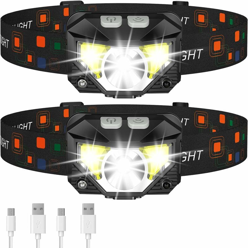 Lampu depan Sensor gerak tangan, senter kepala 8 mode LED XPE + COB LED, dapat diisi ulang USB untuk berkemah, Memancing