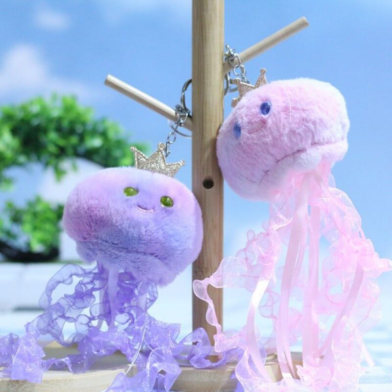 LLavero de medusas de felpa para niñas, lindo animal marino, Medusa, pulpo, muñeca, decoración de bolso, colgante, llavero para bolsos