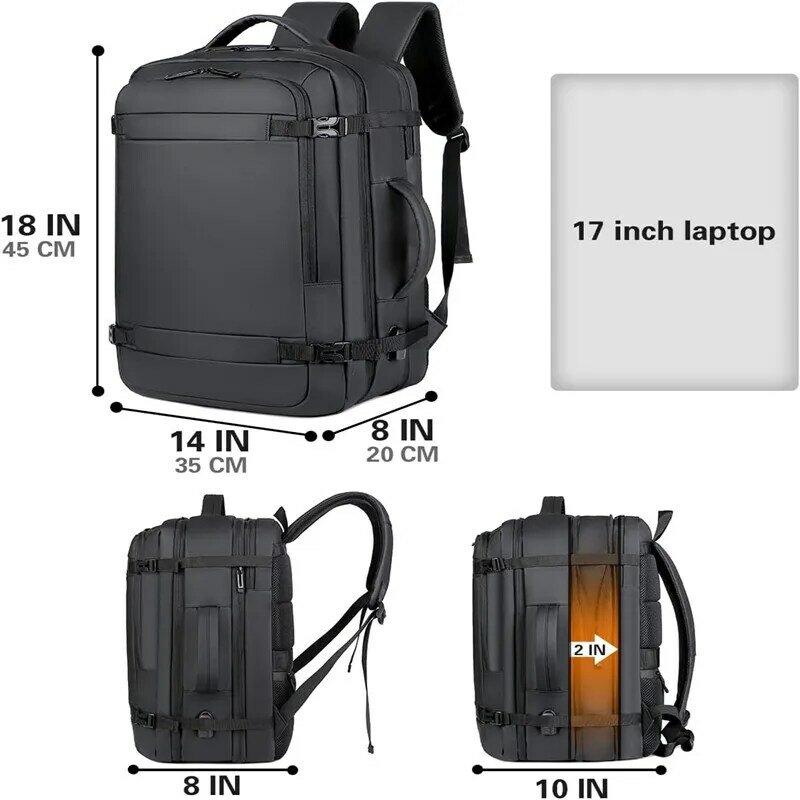 Mochila de viaje LExpandable USB para hombres, bolsas de transporte aprobadas por vuelo para aviones, resistente al agua, duradera, 17 pulgadas, 40