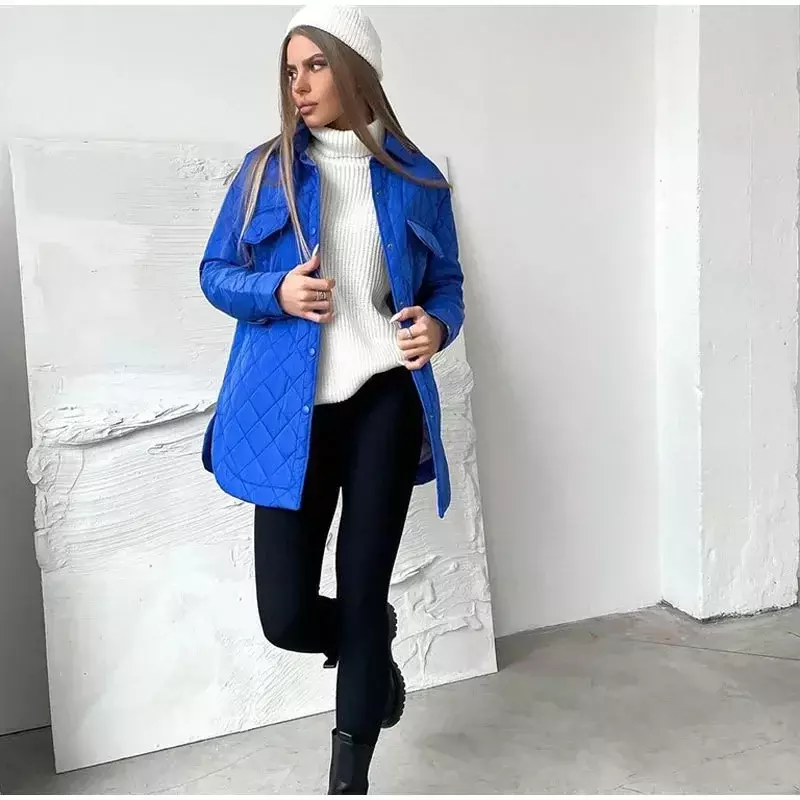 여성용 겨울 재킷, 컬러 파카 퀼트 코트, 긴팔 턴다운 칼라, 단추 포켓, 새로운 여성용 겨울 재킷