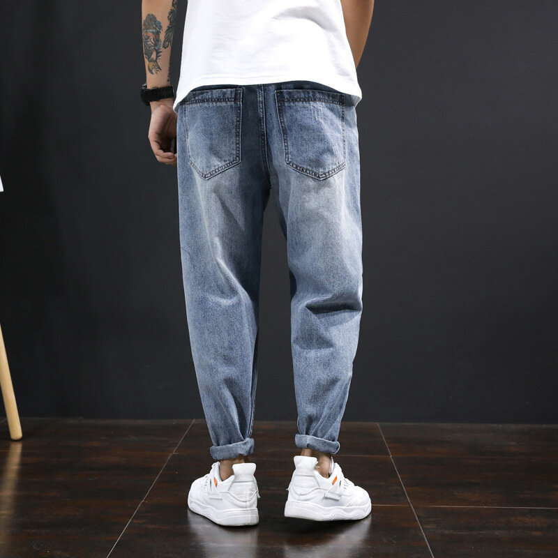 Jeans Baggy retos para homens, calças jeans azul claro, plus size, outono