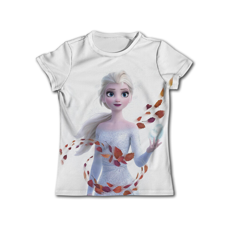 T-shirt à manches courtes pour filles, vêtements Disney, Costume de fête d'anniversaire, Kawaii, Anna, Elsa, la reine des neiges