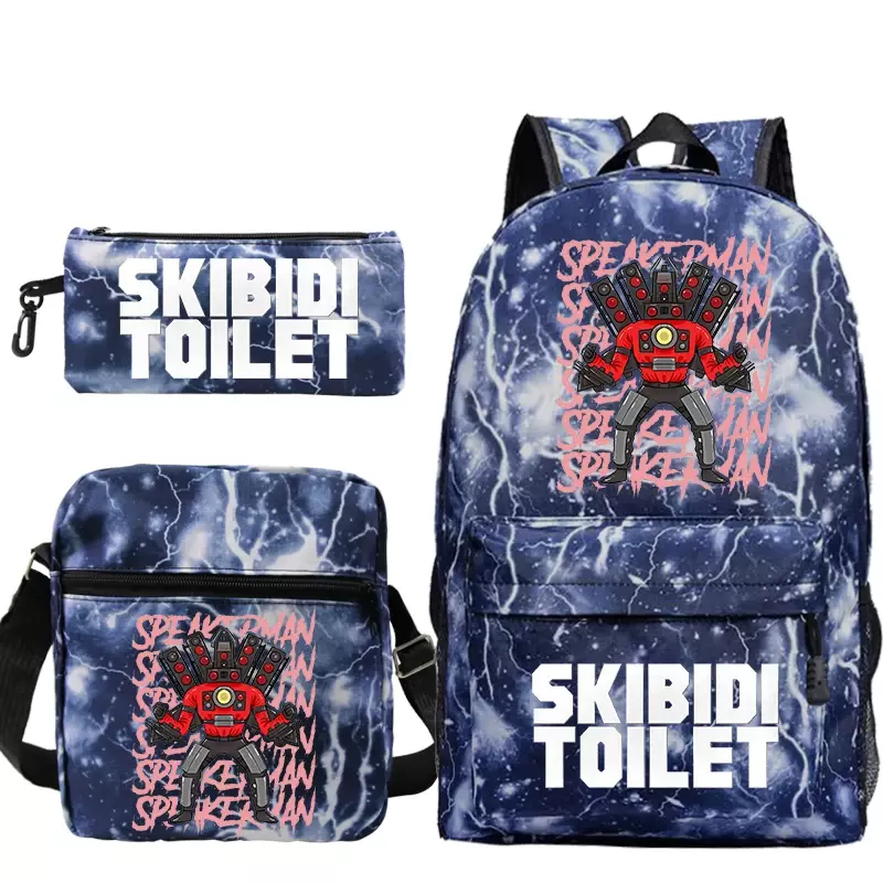 Skibidi-mochila con estampado de dibujos animados para niños y niñas, Bolsa Escolar de viaje ligera, de alta calidad, Juego de 3 piezas
