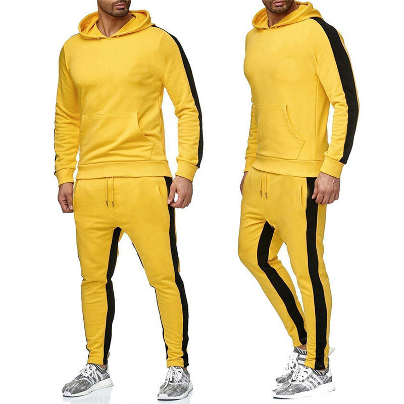 Pakaian olahraga jogging pria, setelan pakaian olahraga modis bertudung bergaris + celana olahraga 2023