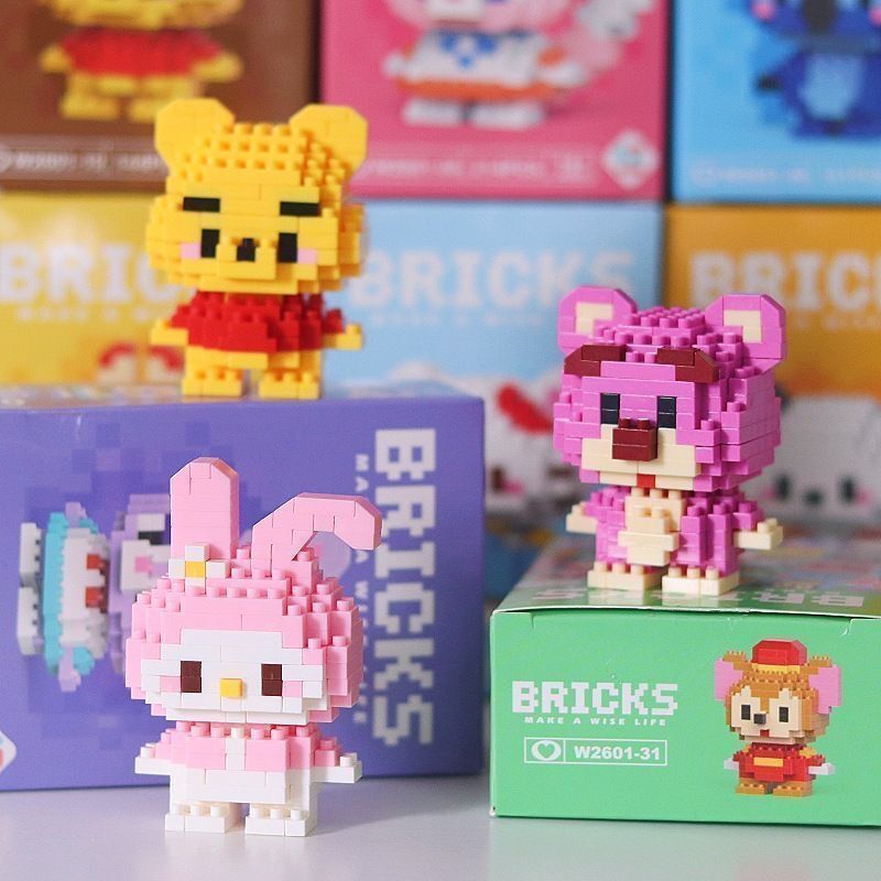 Disney 108 style Stitch LinaBell Hello Kitty Building Blocks Princess Cartoon Figrues Bricks Children's Assembly Toys Model Gift