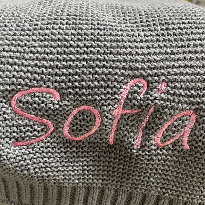 Cotton Knitted Blanket Personalized Embroidered Name Baby Boy Baby Girl Soft Blanket Baby Shower Breathable Stroller Blanket