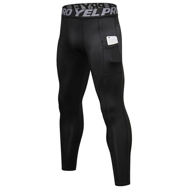 Hot Sale Full Length Fitness Running Legging with Zipper Pocket High Elastic Waist Breathable Gym Compression Jogging Pants Men