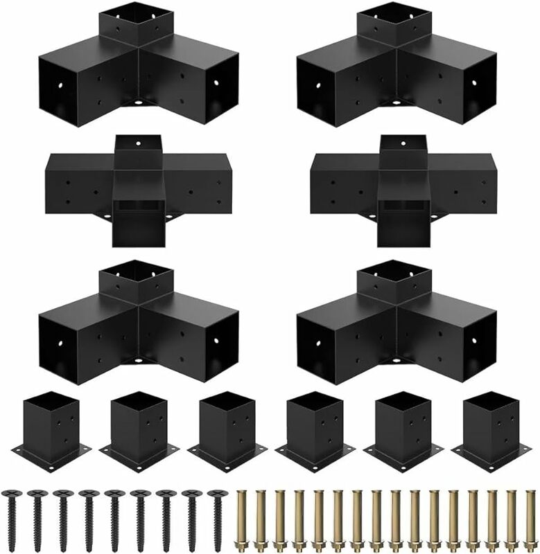 헤비 합금강 Pergola 키트, DIY Pergola 브래킷, 4 "x 4" (실제 3.6 "X 3.6") 목재용 3 방향 브래킷 포함