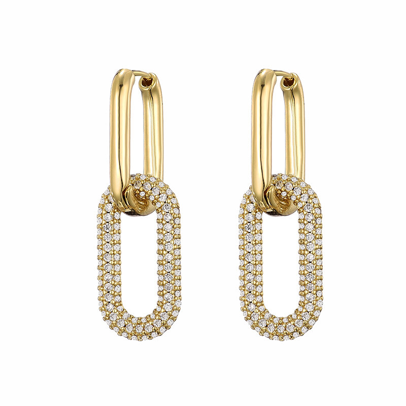 LOVBEADS-Brincos retangulares geométricos ovais para mulheres, cor dourada, jóias de casamento com zircão, brincos femininos elegantes, marca