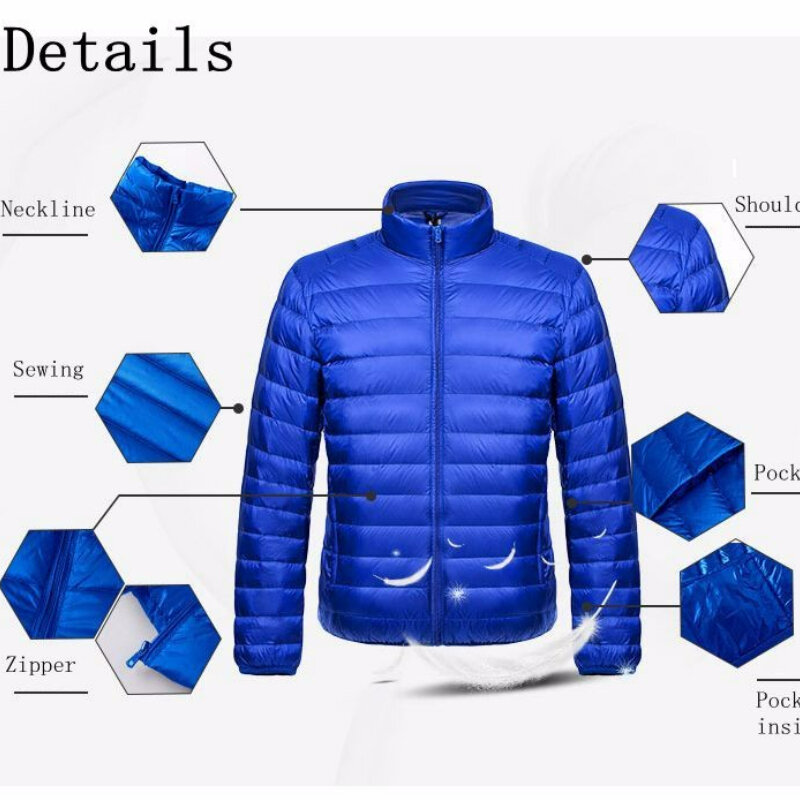 男性用超軽量ダウンジャケット、ウインドブレーカーフェザー、軽量、ポータブル、ウォームコート、冬