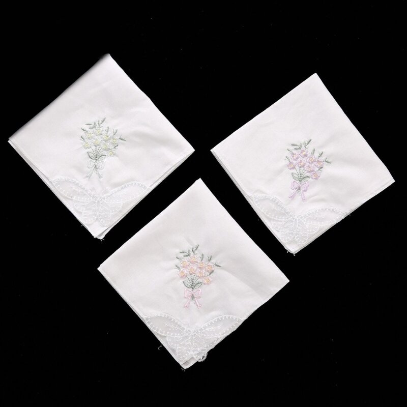 Pañuelos de algodón para mujer, pañuelo de fiesta de boda con ribete de encaje estilo Floral Vintage X4YC