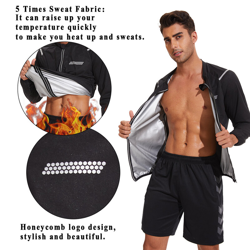 Conjunto de camisola manga comprida e leggings masculino, roupa esportiva sauna, leggings de transpiração rápida, jaqueta emagrecedora, calça modeladora do corpo, queimador de gordura