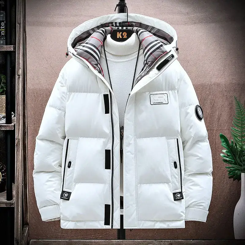 Mantel panjang bertudung untuk pria, pakaian luar bertudung katun tahan dingin hangat tebal ukuran besar kasual longgar modis musim dingin untuk pria