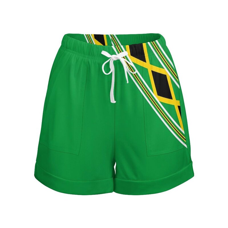 Jamaica Feel-Short taille haute élastique pour femme, pantalon court de sport, poches imprimées, bas décontractés, vert et jaune