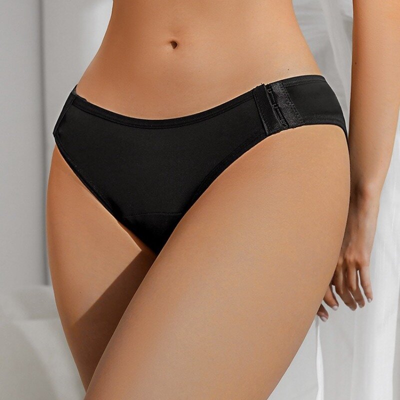 Três-breasted período calças das mulheres, meados da cintura, sem remover, anti-lado vazamento, menstruação cueca, plus size