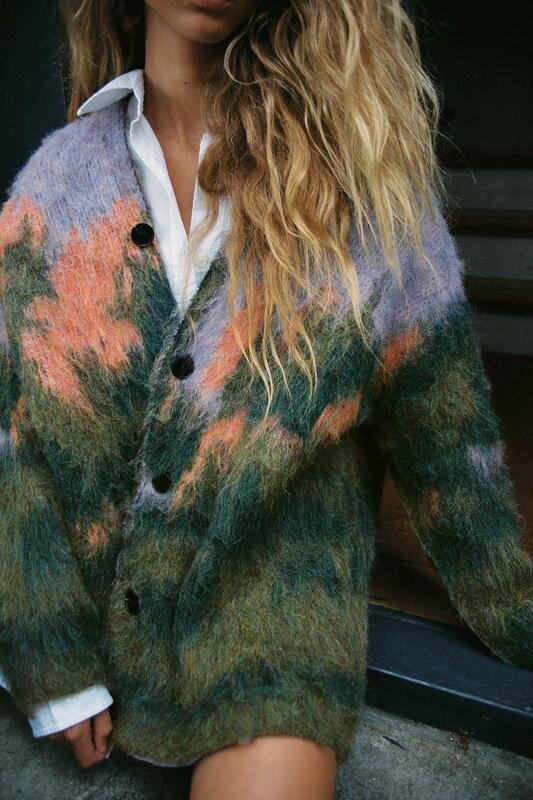 Sweater wanita Mohair Print, kardigan rajut mode lengan panjang kancing sebaris longgar 2023 musim gugur Chic