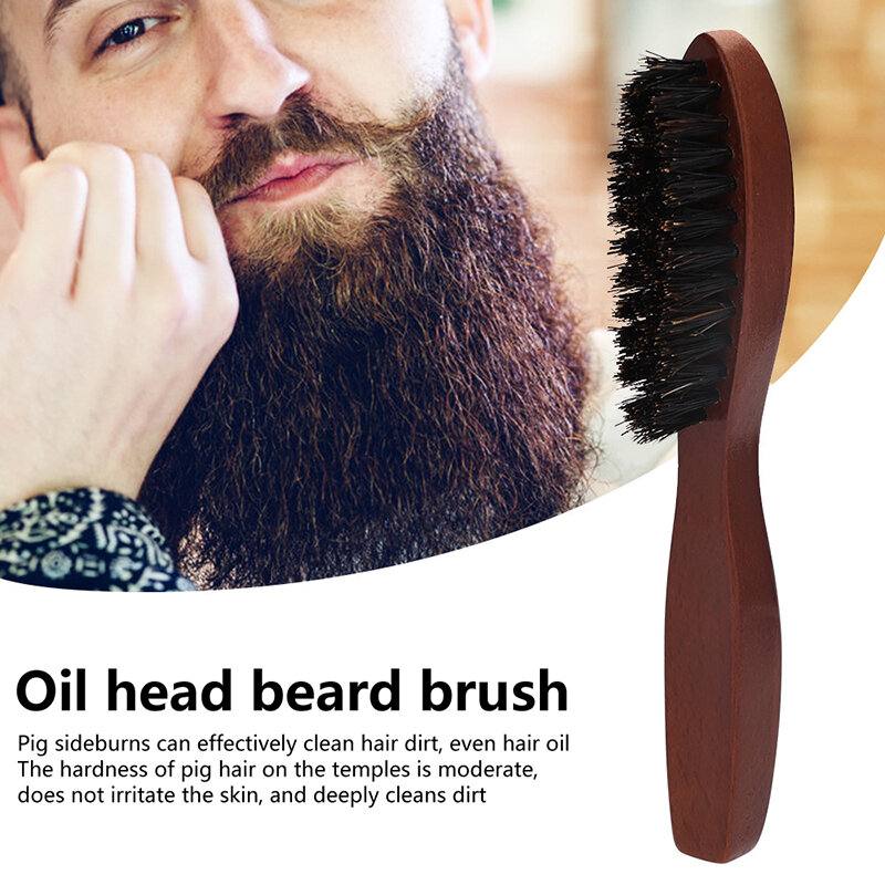 Escova de cerdas de javali para cabeleireiro, escova antiestática de barbeiro cabo de madeira pente de cabelo, ferramentas de barbear para homens 1pc