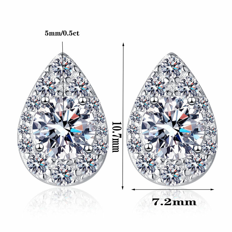 JECIRCON-925 Sterling Silver PT950 Plated Stud Earrings for Women Pear-Shaped Moissanite Drop-Shaped Daily Versatile Jewelry