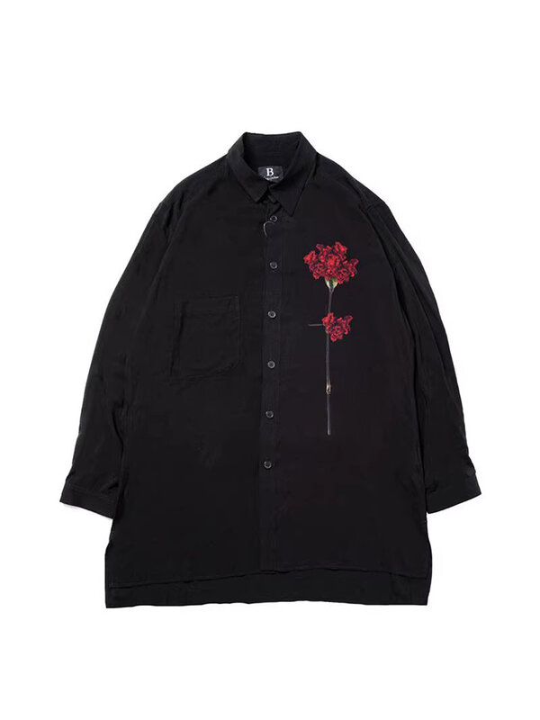 Dianthus caryophyllus print shirt dark style yohji yamamotos homme men shirts for   man's clothing Unisex shirt for women
