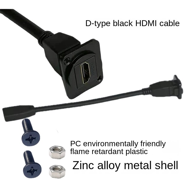 Угловой переходник HDMI типа D, 90 градусов, прямой, с винтовым фиксированным панельным адаптером, черный, серебристый, с удлинительным кабелем 15 мм