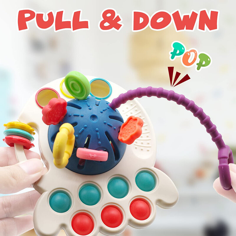 Montessori Mainan Bayi Kepiting Tangan Jari Tekan Tarik Mainan Pengembangan Sensorik Mainan 6 12 Bulan Silikon Teether untuk Bayi Mainan Mainan Kerincingan