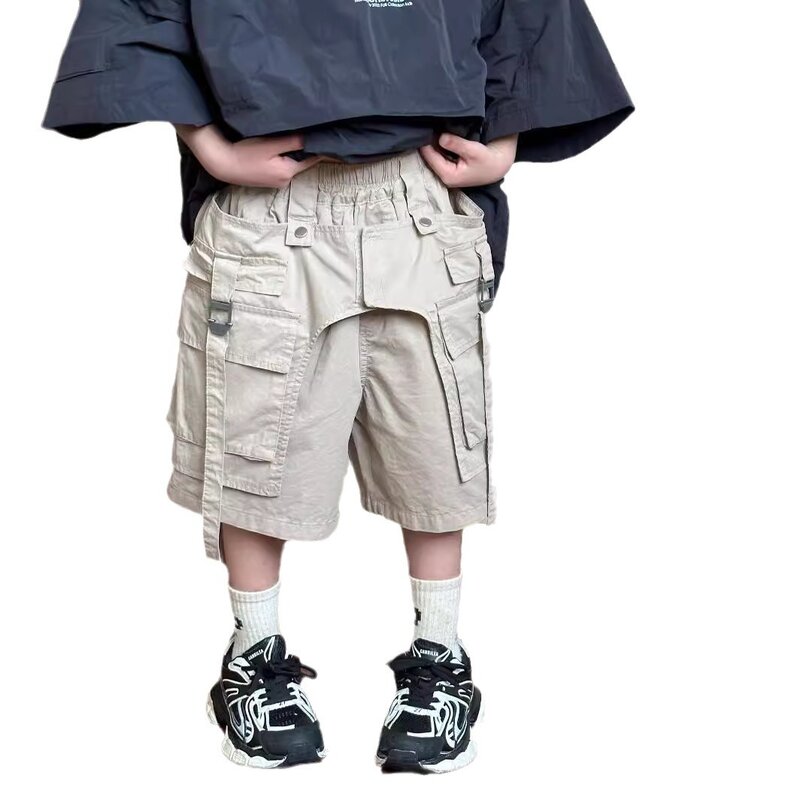 กางเกงขาสั้นคาร์โก้แฟชั่นสำหรับเด็กผู้ชายเสื้อผ้าเด็กแบบลำลองดีไซน์โดดเด่น2024ฤดูร้อนใหม่