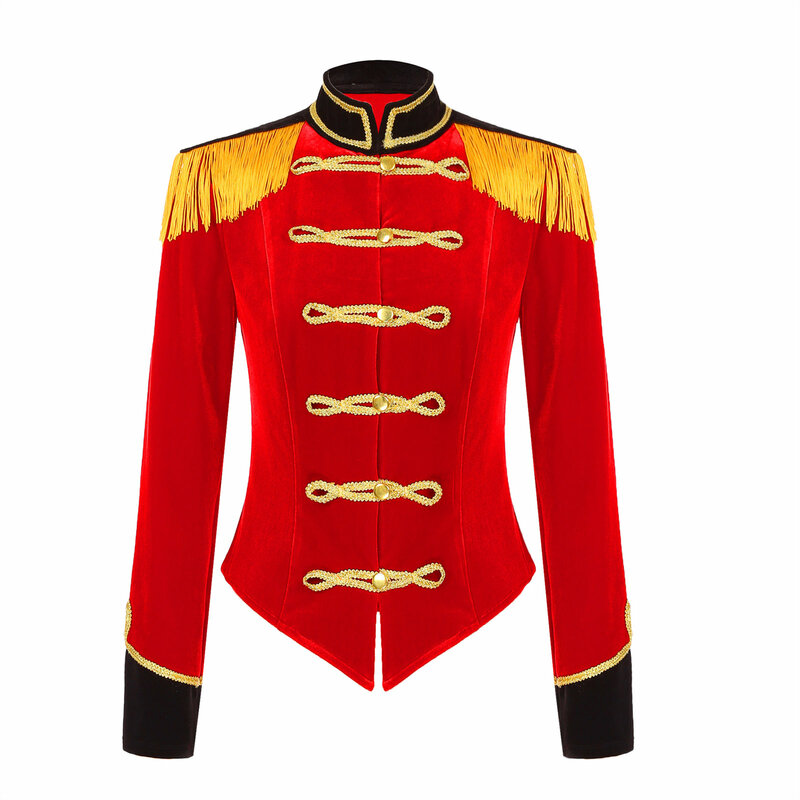Teen Girls Circus Ringmaster Cosplay Costume Christmas Halloween Theme Party Fringed Long Sleeve Jacket Coat Honor Guard Uniform