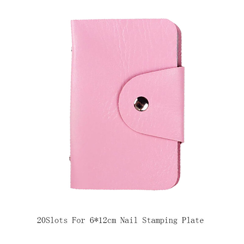 16/20/26/32Slots Nail Stamping Plate Holder Pink Design Round Rectangle Nail Stamping Plate Storage Bag Nail Art Plate Organizer