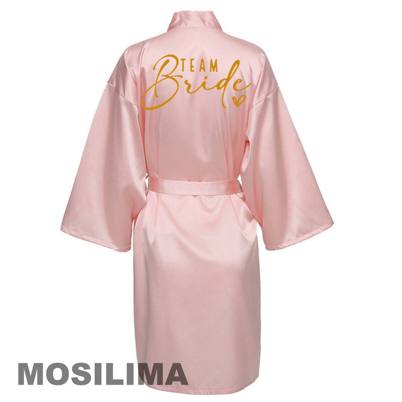 Bata de boda para dama de honor, Kimono, bata de baño, camisón corto de satén informal, ropa de dormir Sexy para mujer, SP226