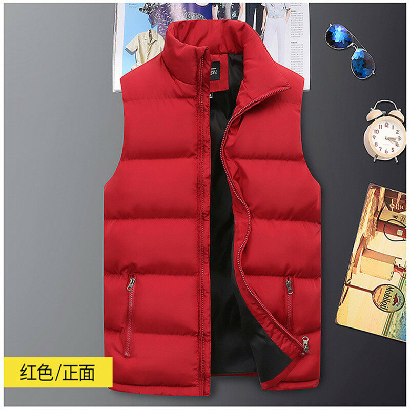 2023 Men's Fashion Down Coat Tank Top Thick Standing Collar Solid Cotton Tank Top Duck Down Sleeveless Jacket