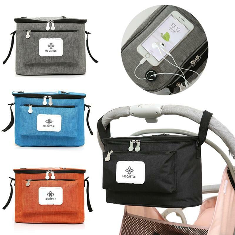 Tas pengatur Kereta Bayi, hitam, kapasitas besar, tas perjalanan, tas gantung, aksesori tas popok kereta bayi