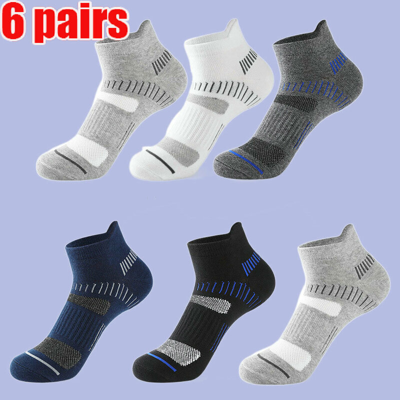 Meias atléticas de tornozelo almofadadas para homens, cintura baixa, meias esportivas, mistura de algodão, respirável, confortável, novo, 6 pares