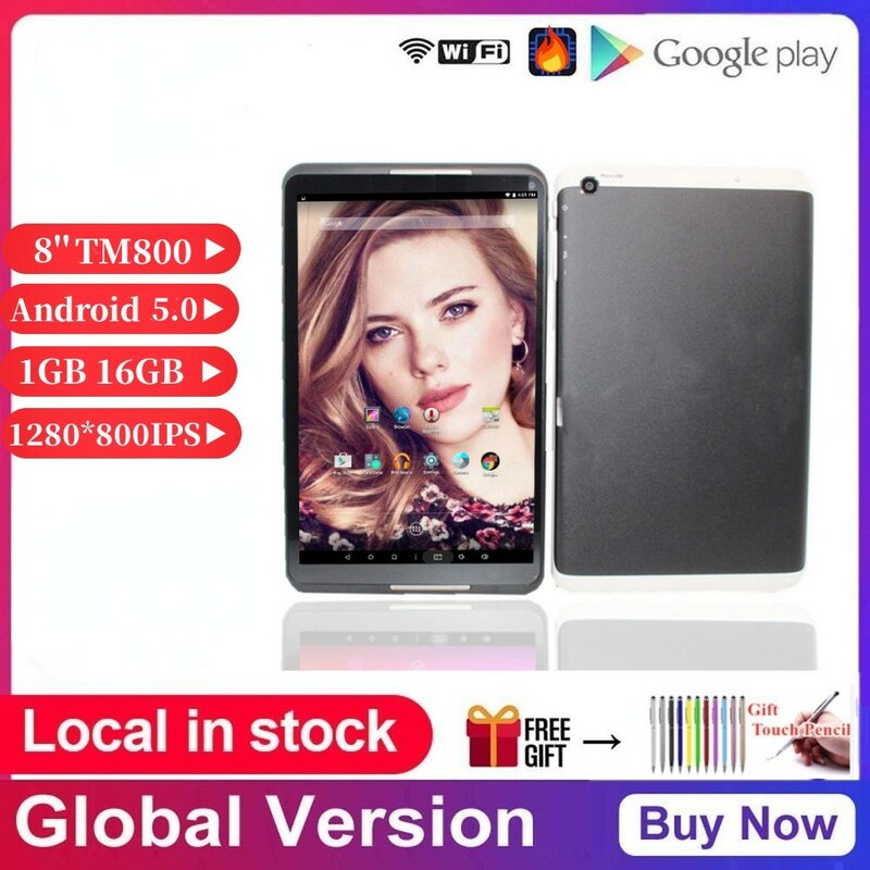 Google Play 8 ''Android 5.0 TM800 AIKAZU Pad Quad Core RAM 1GB ROM 16GB 1280 * 800IPS HD Mendukung WiFi Kamera Ganda Tablet PC