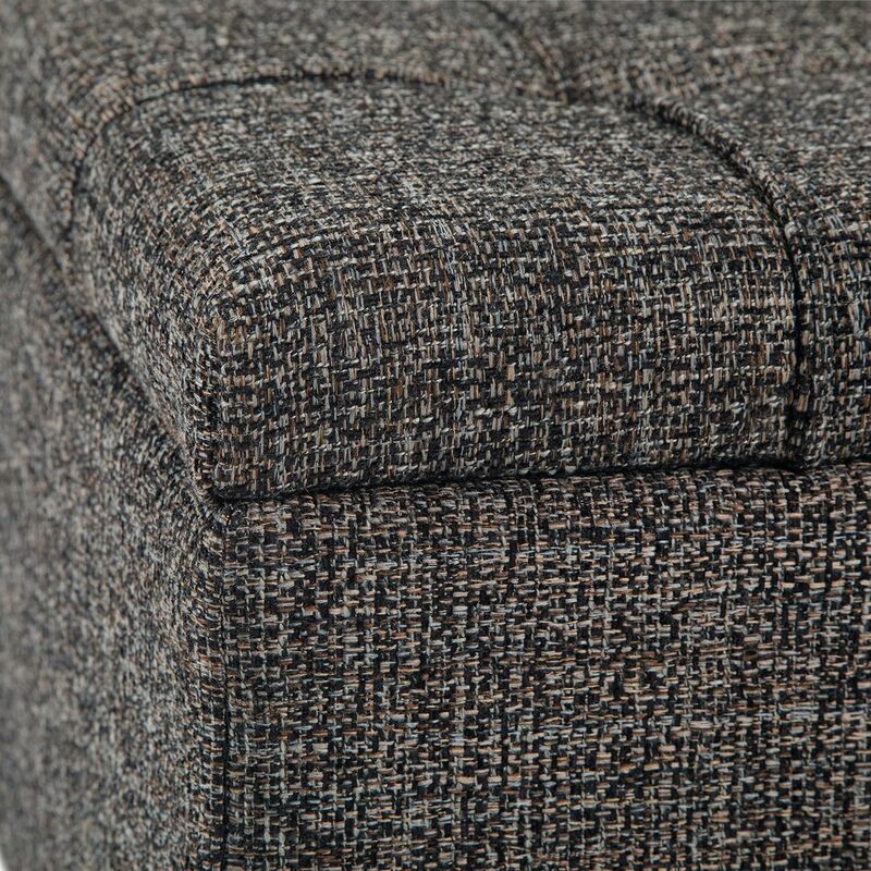 Table basse carrée de 36 pouces de large avec dessus élévateur, tabouret de rangement rembourré en tissu tweed touffeté d'ébène pour le salon