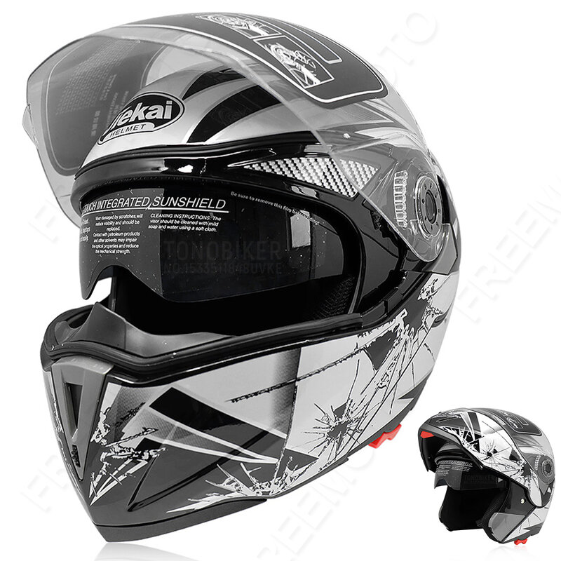 安全なオートバイのヘルメット,折りたたみ式,ドット付き,内側のバイザー付き,105