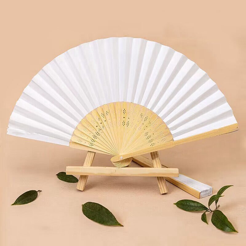 40Pcs DIY Paper Fan Adults Children's Calligraphy Painting Practice Blank White Folding Fan Wedding Gifts