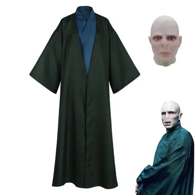 Harries kostum Cos Voldemort, jubah ajaib untuk bermain peran, jubah luar ruang, kostum penampilan Halloween