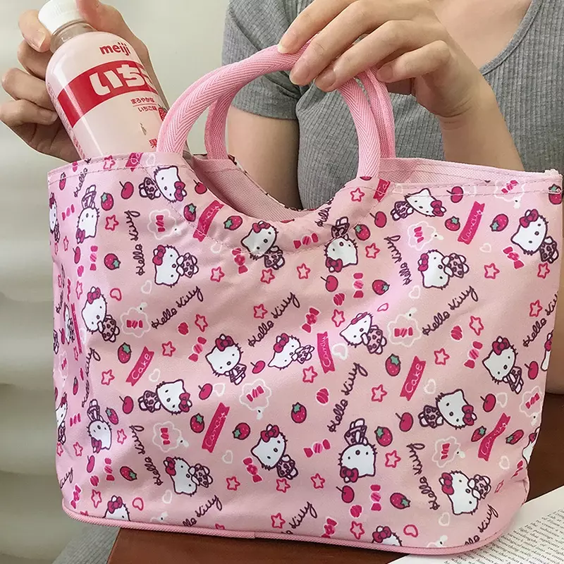 Tas tangan kartun Hellos Kittys Kawaii tas penyimpanan mode tas jinjing kapasitas besar tas belanja kain Oxford hadiah untuk ibu