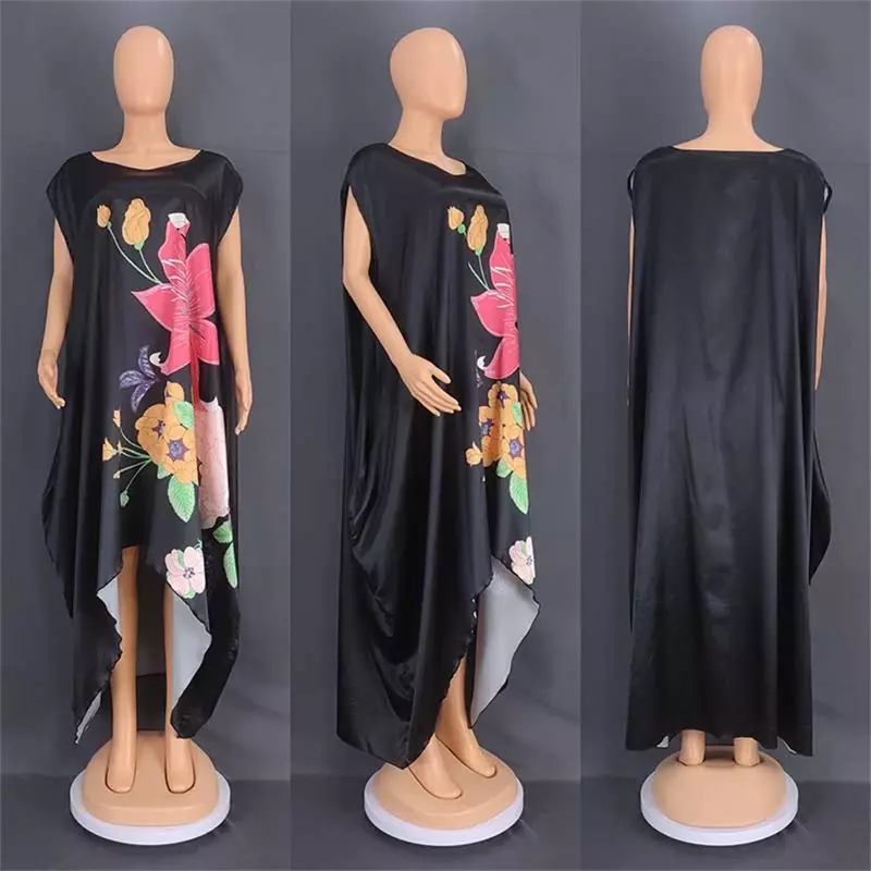 2023 European and American Loose Plus-size Women's Abaya Burqa Fashion Print Long Dress 8720#