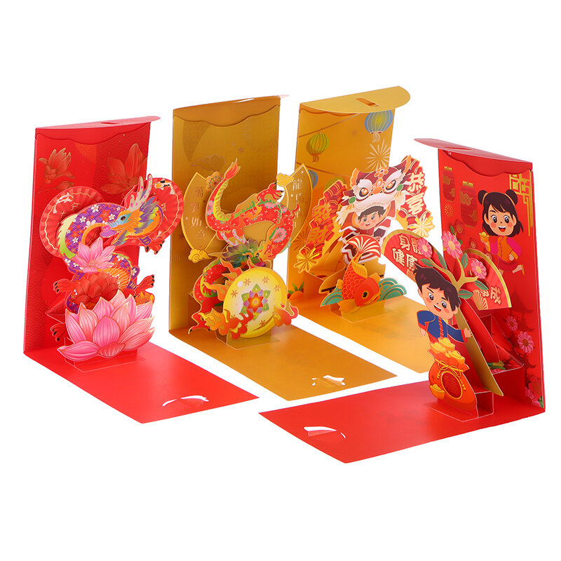 Creative 3D Envelope Vermelho, Ano Novo Chinês, Casamento, Aniversário, Dragão, 2022