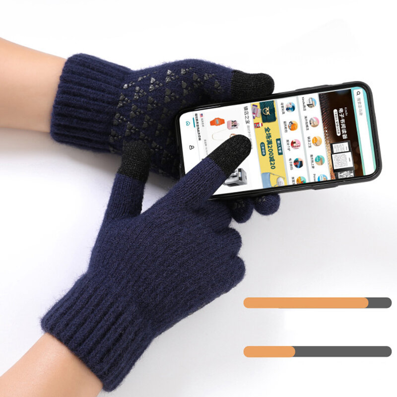 Winter Touch Screen Knitted Gloves Warm Thicken Plush Skiing Glove Outdoor Cycling Riding Smartphone Texting Stretch Knit Mitten