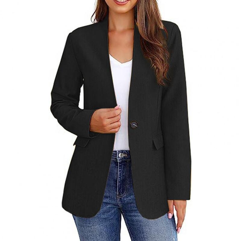 Blazer feminino monocromático com decote em v, manga comprida, slim fit, jaquetas femininas, terno de escritório e negócios, casaco outono e inverno