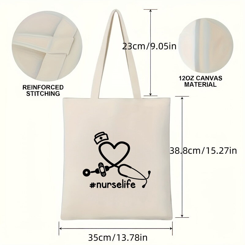 Nurse's Day Pattern Large Capacity Canvas Shoulder Bag Foldable Environmental Handbag Reusable Shoulder Bag