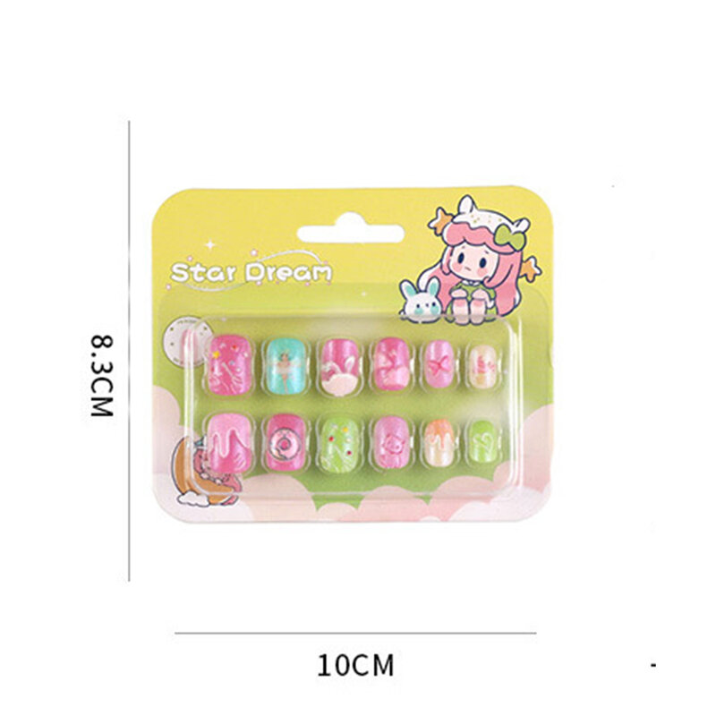 Puntas de uñas postizas para niños, 12 piezas, regalo para niñas, lindo Corazón de amor, princesa rosa, accesorios de decoración de uñas